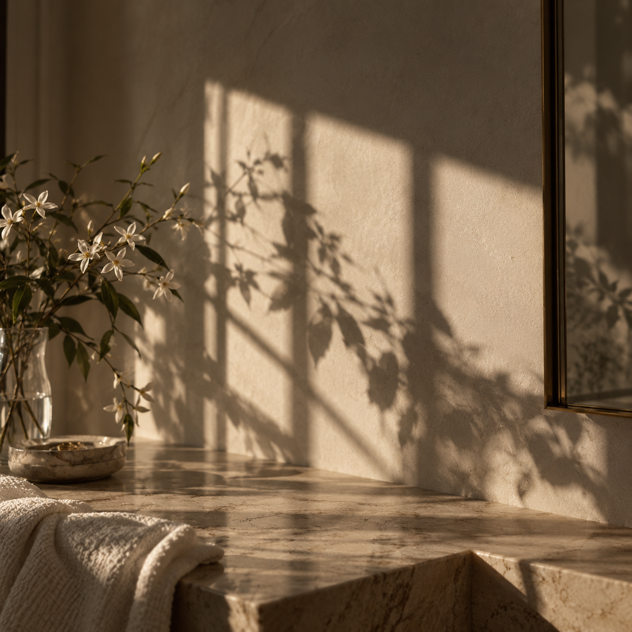 Jasmine flowers and their shadows in sunlight